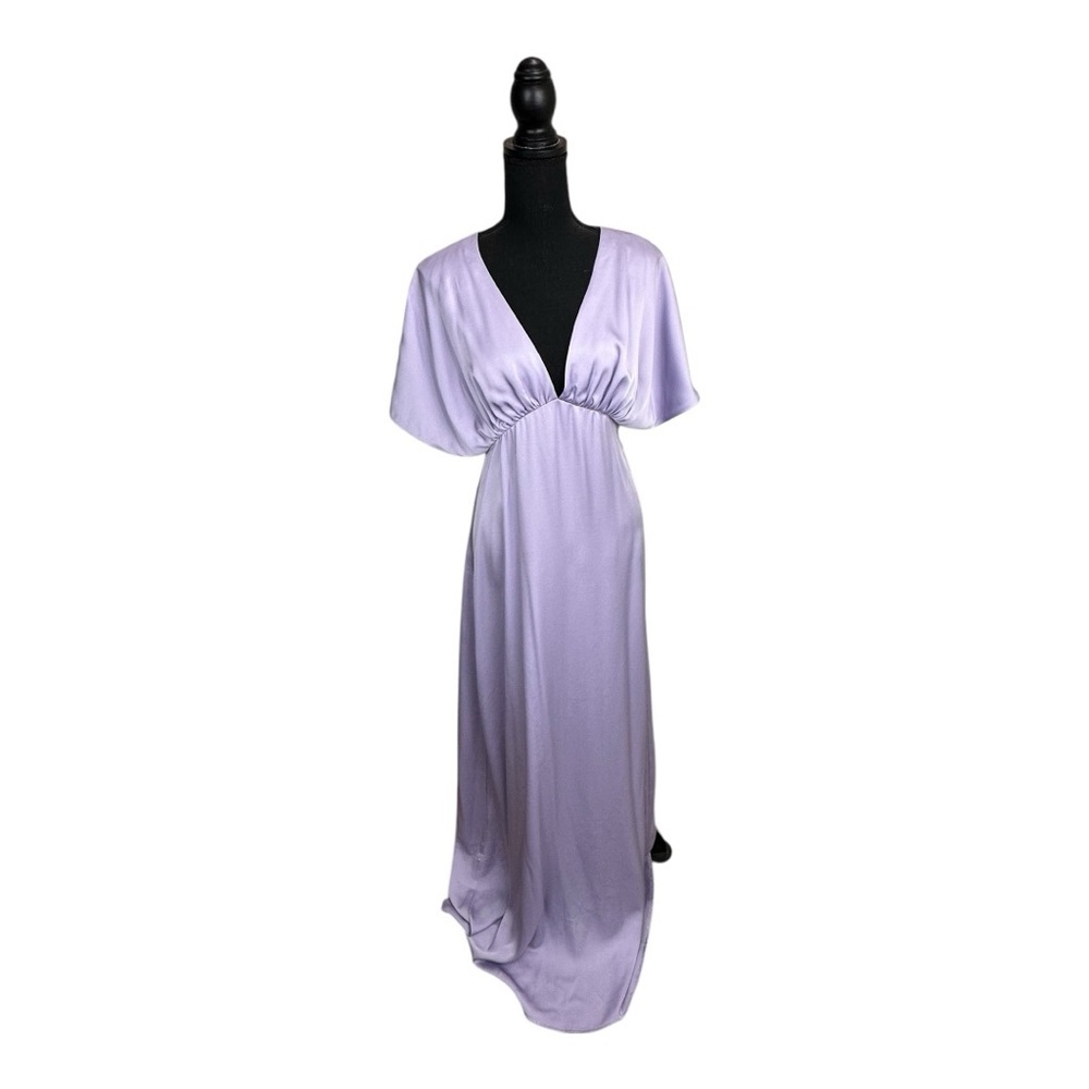 Wayf Purple Flutter Sleeve Gown with Plunge Neckline
